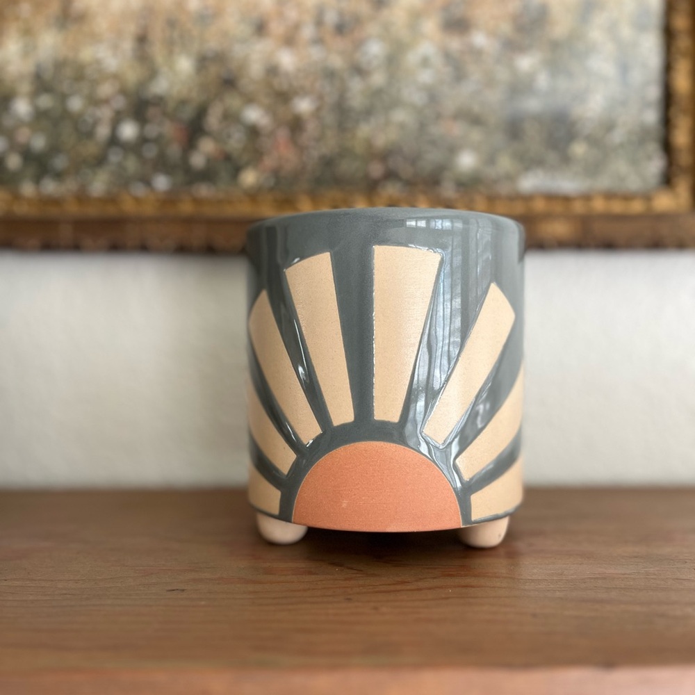 Sunburst Gray Ceramic Planter